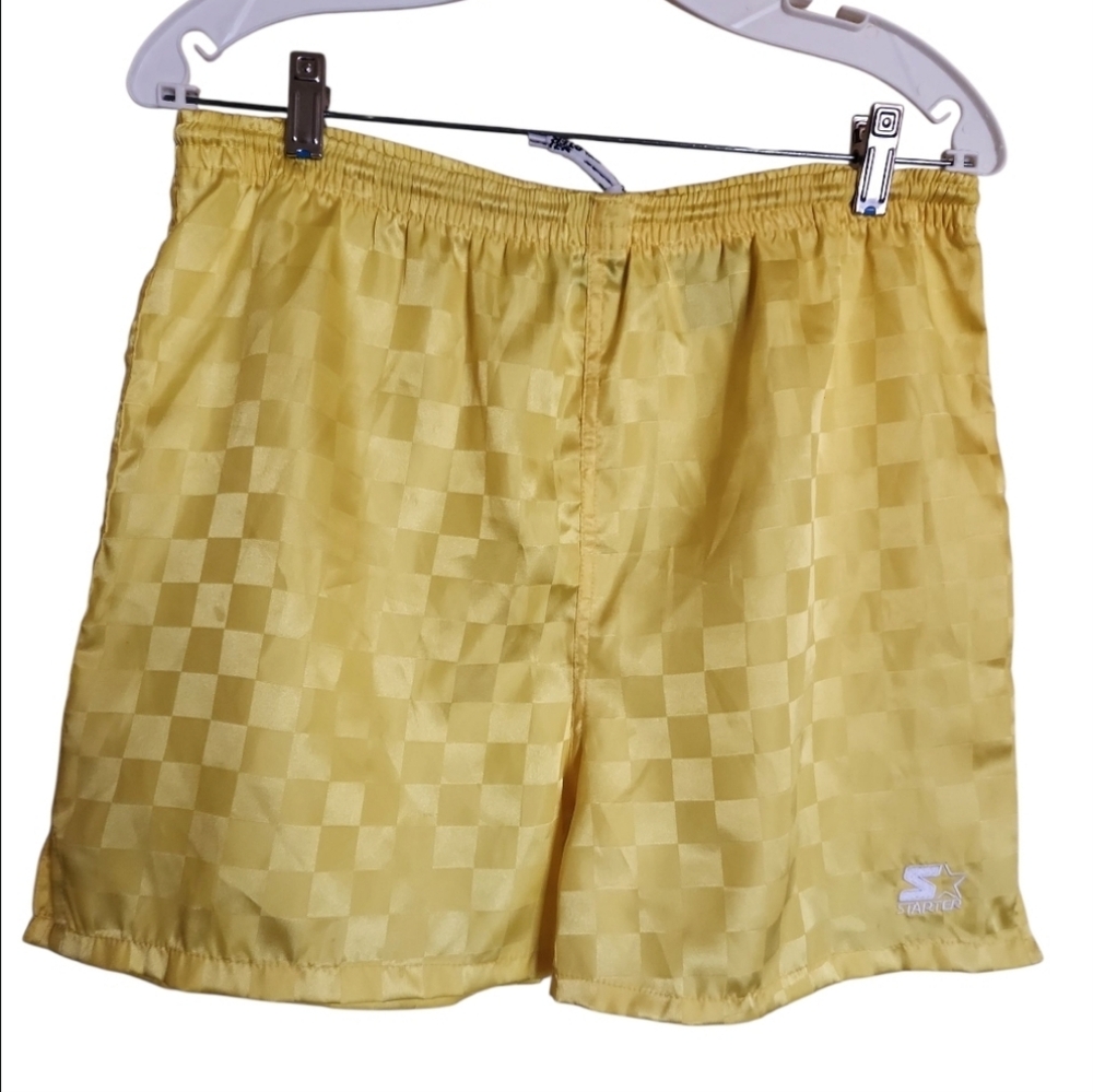 Starter Yellow Checkered Shorts Youth Size Large With Drawstring Waist